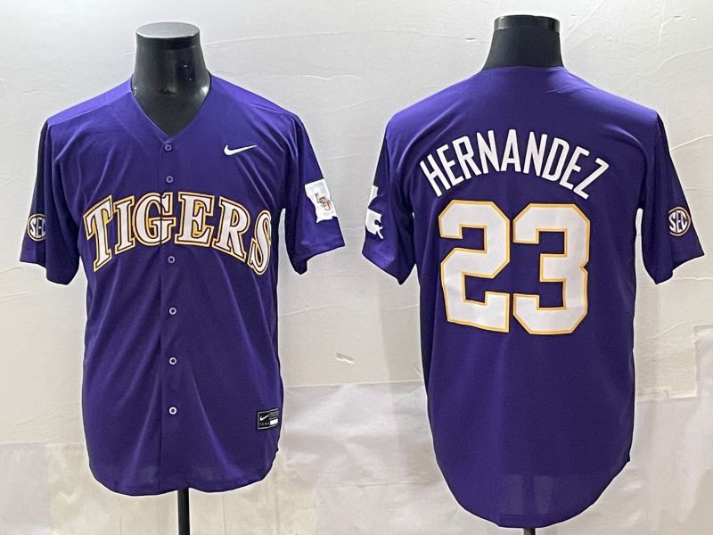 Men 2025 LSU Tigers #23 Hernandez Purple Joint Name Nike NCAA Jersey style 2